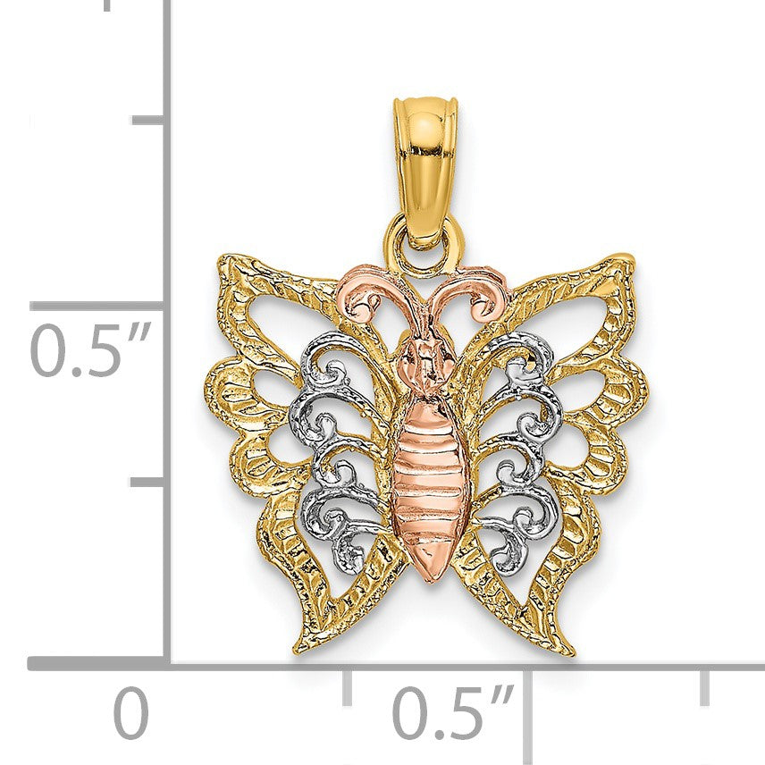 14k Two-Tone with White Rhodium Butterfly Cut-Out Charm