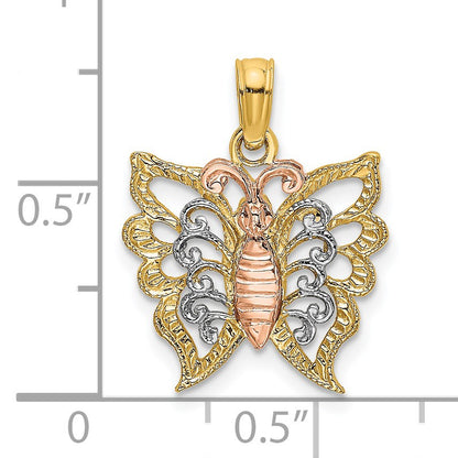 14k Two-Tone with White Rhodium Butterfly Cut-Out Charm