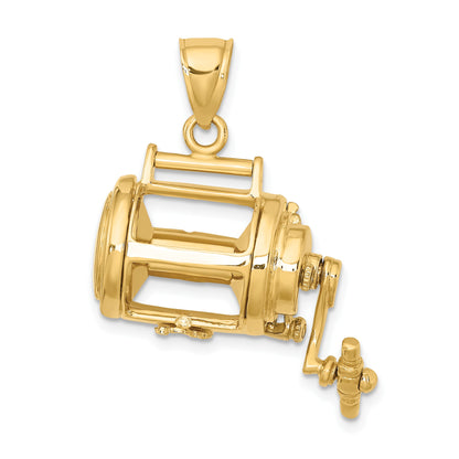 14K 3-D Fishing Reel with Moveable Handle Charm