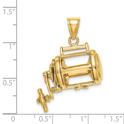 14K 3-D Fishing Reel with Moveable Handle Charm