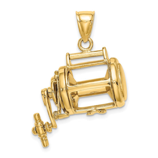 14K Moveable 3D Fishing Reel Charm