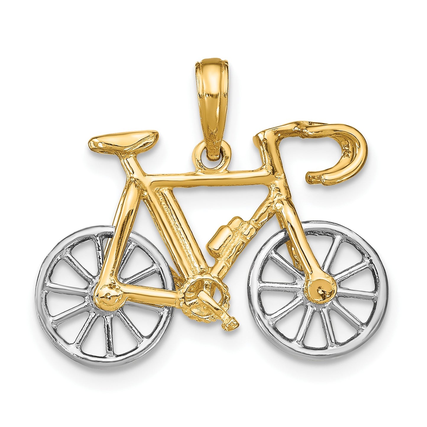 14k Two-tone 3-D Ten Speed Bicycle with Moveable Wheels Charm