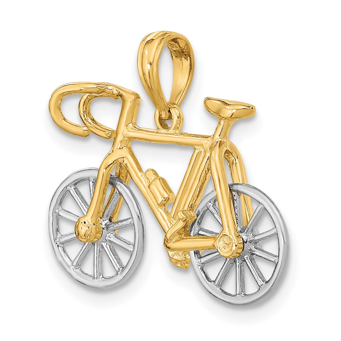 14k Two-tone 3-D Ten Speed Bicycle with Moveable Wheels Charm