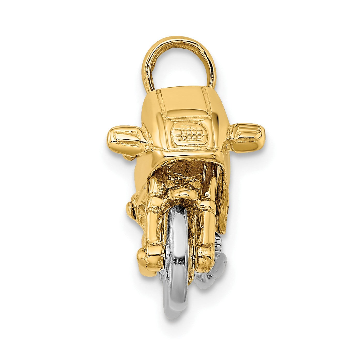 14k Two-tone 3-D Motorcycle with Moveable Wheels Pendant