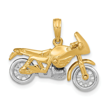14k Two-tone 3-D Motorcycle with Moveable Wheels Pendant