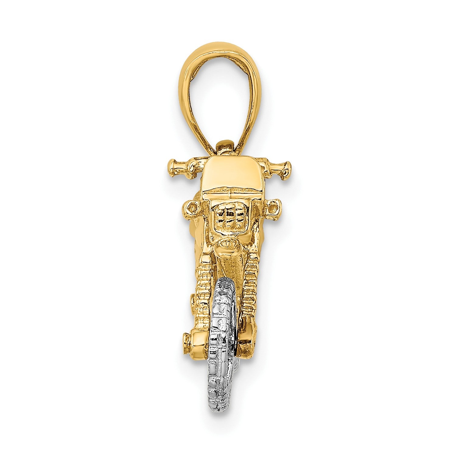 14k Two-tone 3-D Dirt Bike Motorcycle with Moveable Wheels Charm