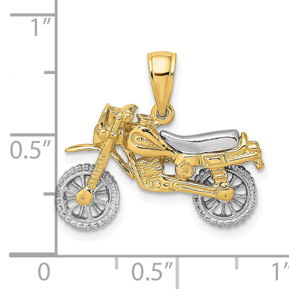 14k Two-tone 3-D Dirt Bike Motorcycle with Moveable Wheels Charm