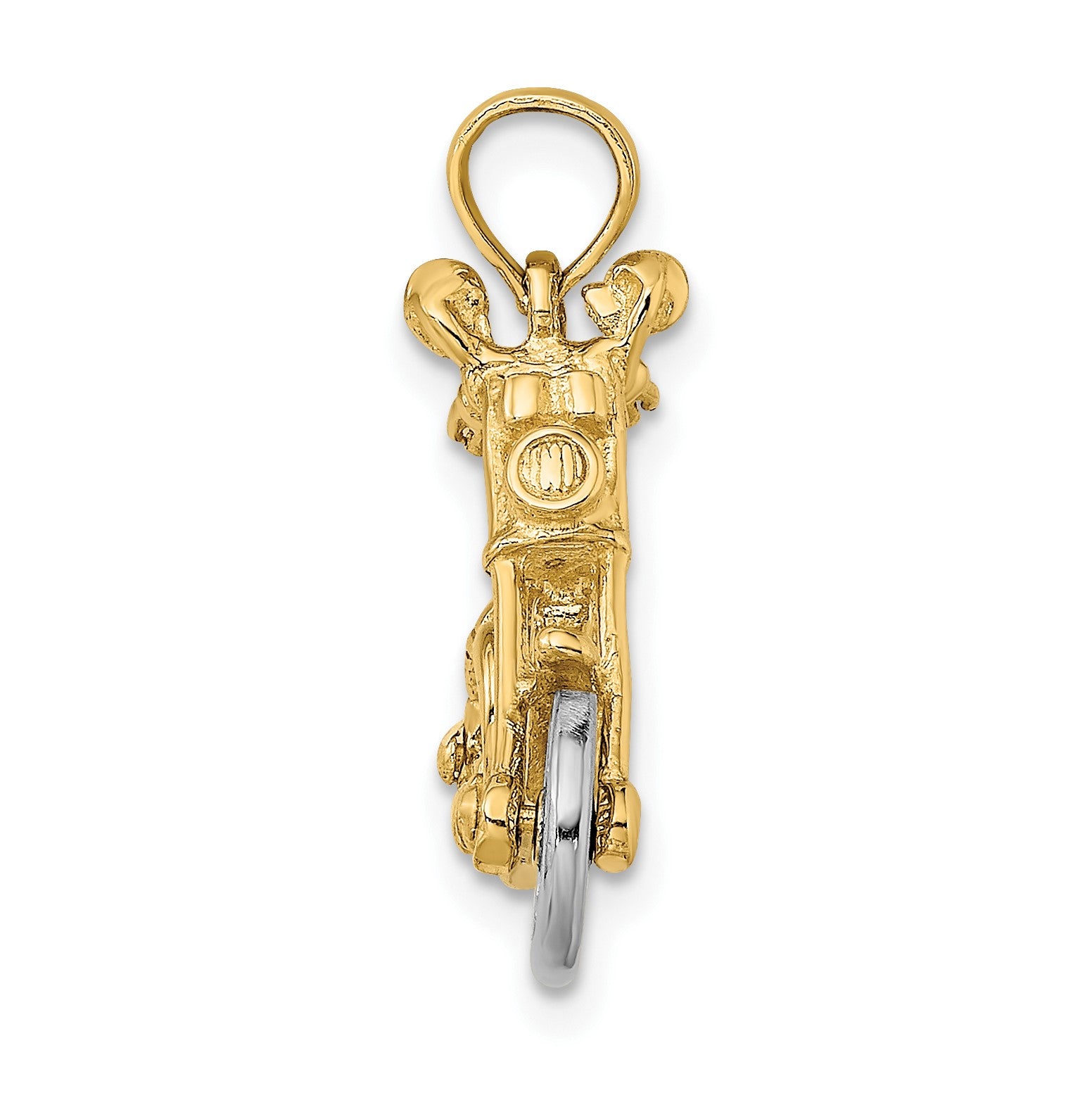 14k Two-tone 3-D Chopper Motorcycle with Moveable Wheels Charm