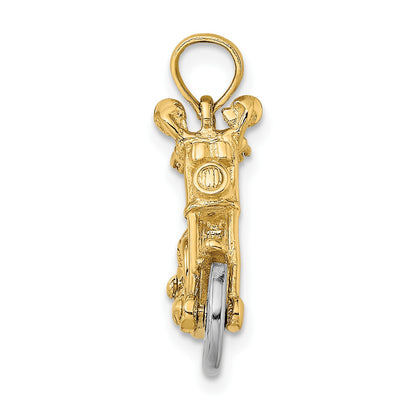 14k Two-tone 3-D Chopper Motorcycle with Moveable Wheels Charm
