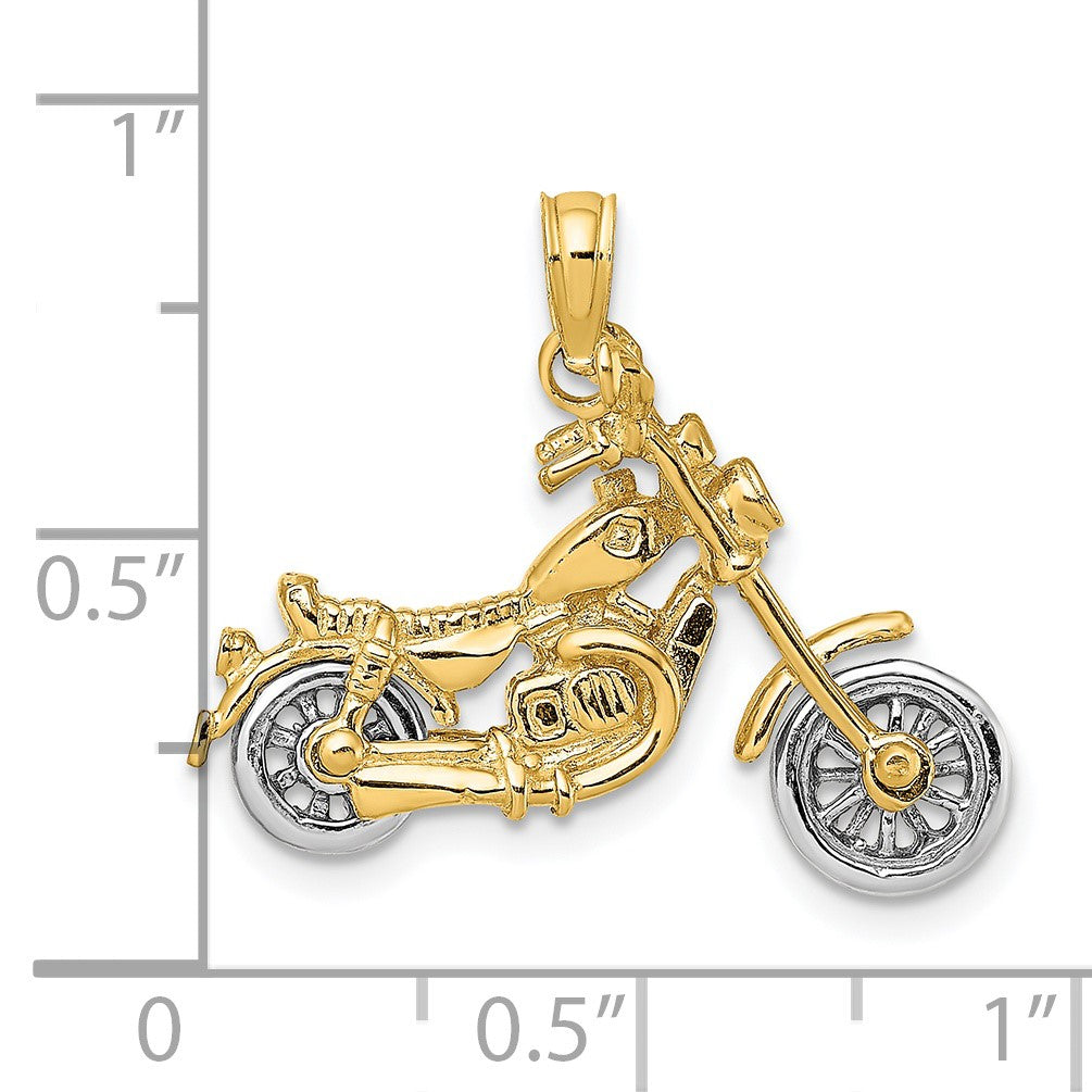 14k Two-tone 3-D Chopper Motorcycle with Moveable Wheels Charm