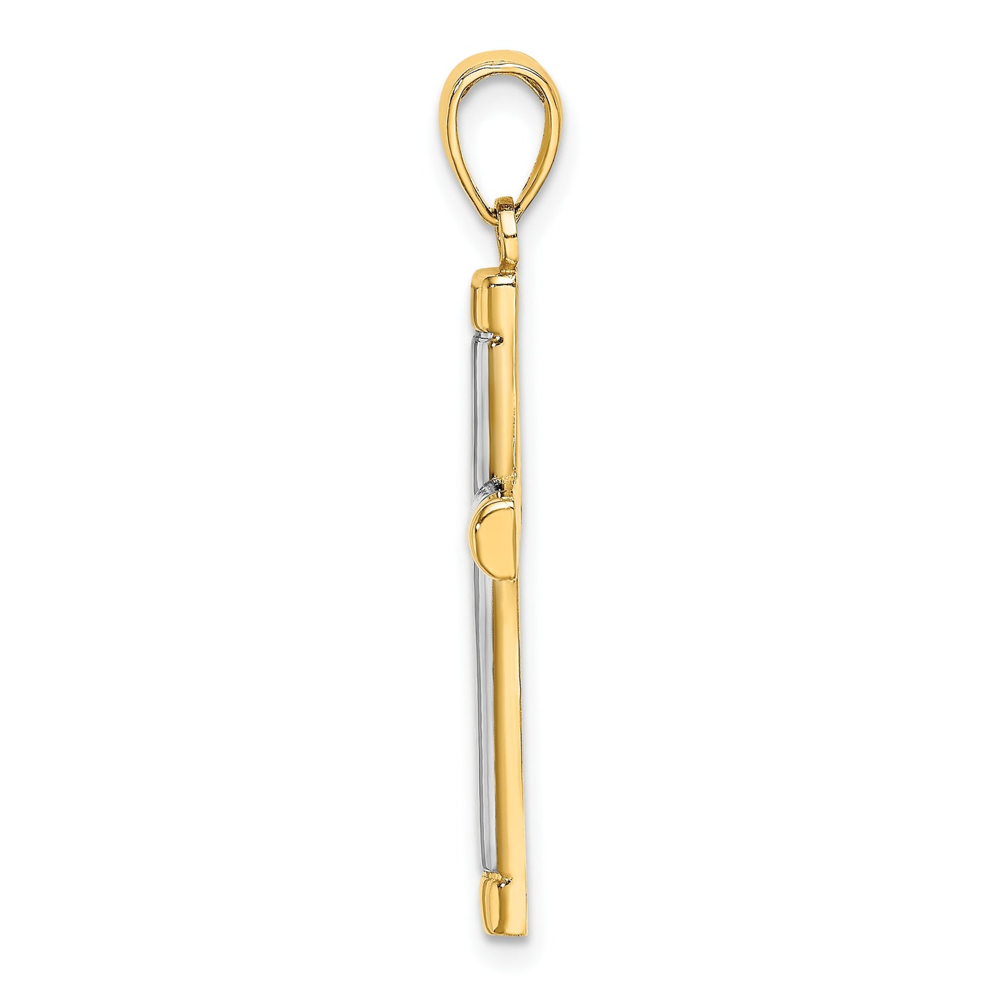 14K and White Rhodium Polished Tubular Cross Charm