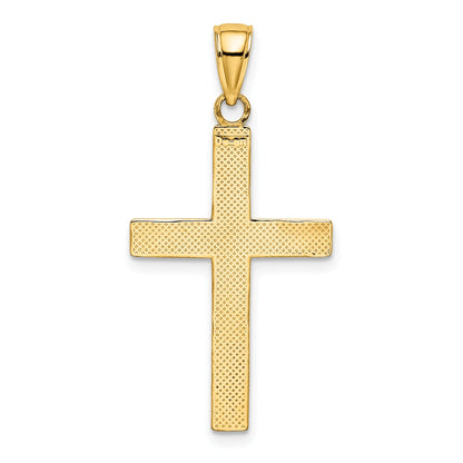 14K and White Rhodium Polished Tubular Cross Charm