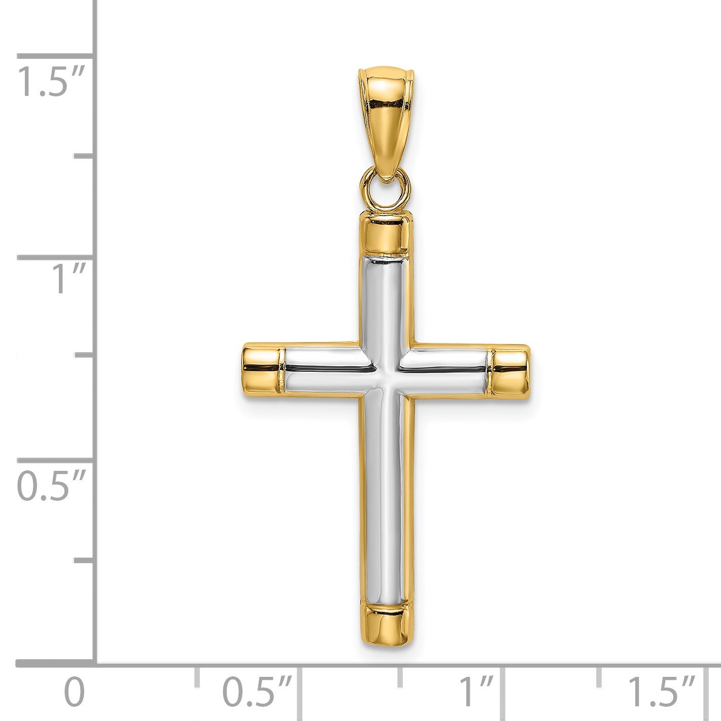 14K and White Rhodium Polished Tubular Cross Charm