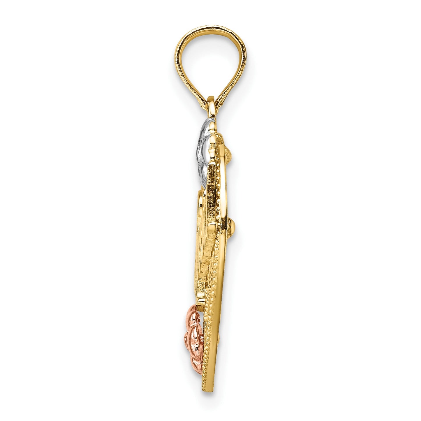14k Two-tone with White Rhodium SPECIAL On Heart with Flowers Charm