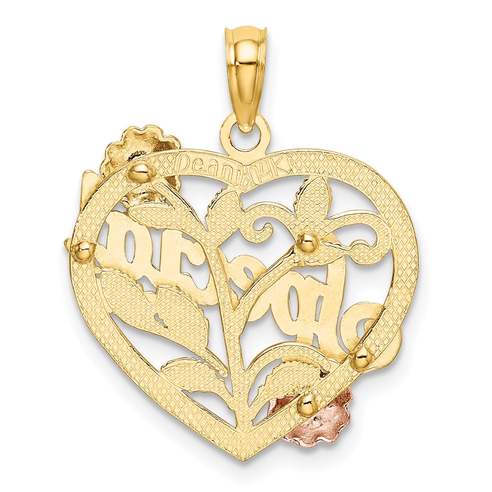14k Two-tone with White Rhodium SPECIAL On Heart with Flowers Charm