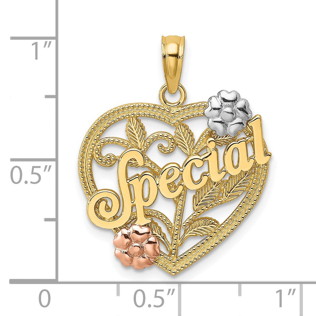 14k Two-tone with White Rhodium SPECIAL On Heart with Flowers Charm