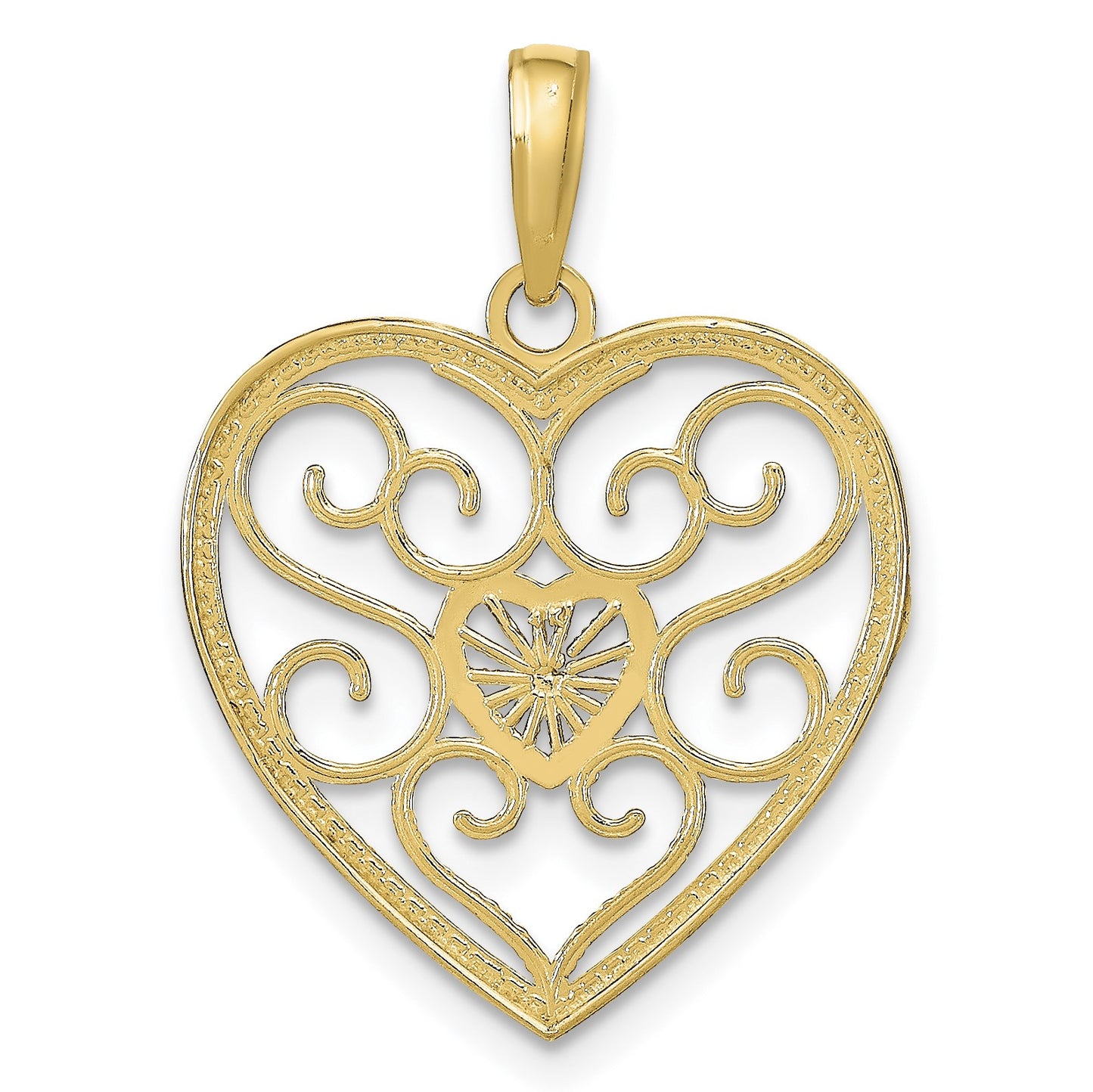14k and White Rhodium Filigree Beaded Heart Charm