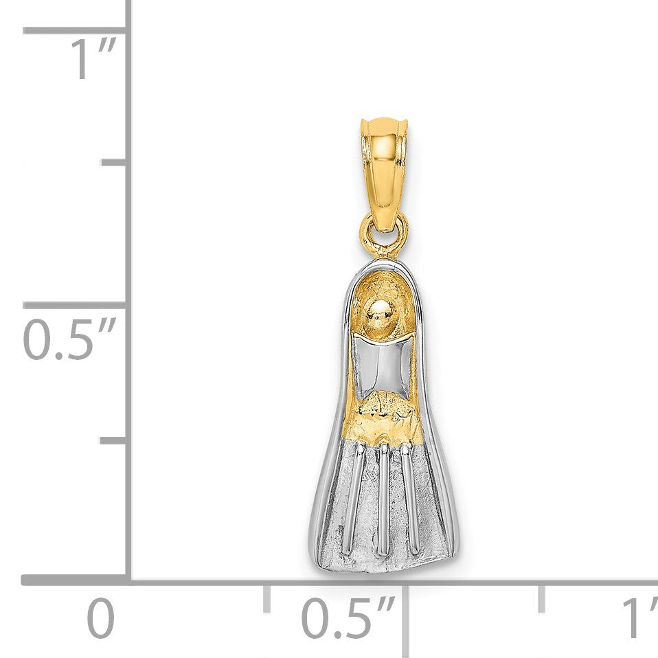 14k and White Rhodium 3-D Scuba Flipper Charm