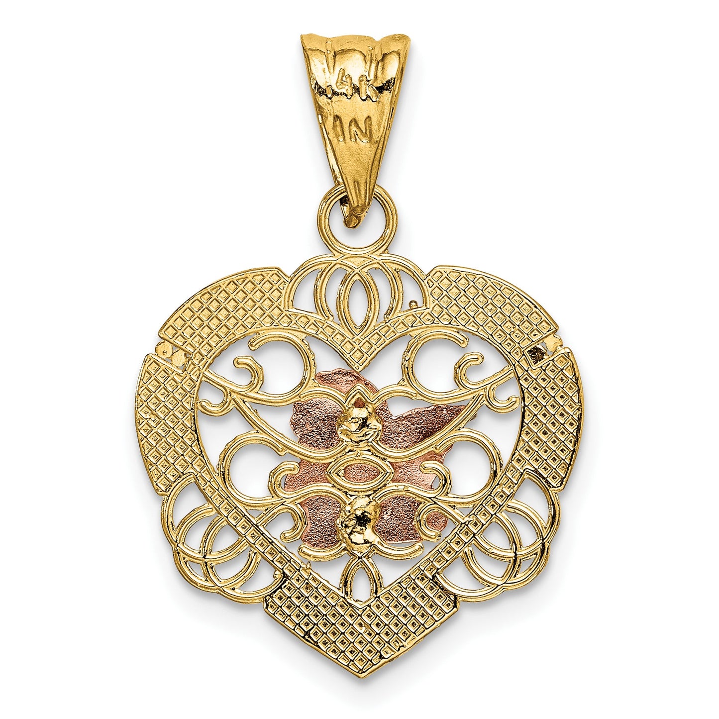 14K Two-tone with White Rhodium Angel In Heart Charm