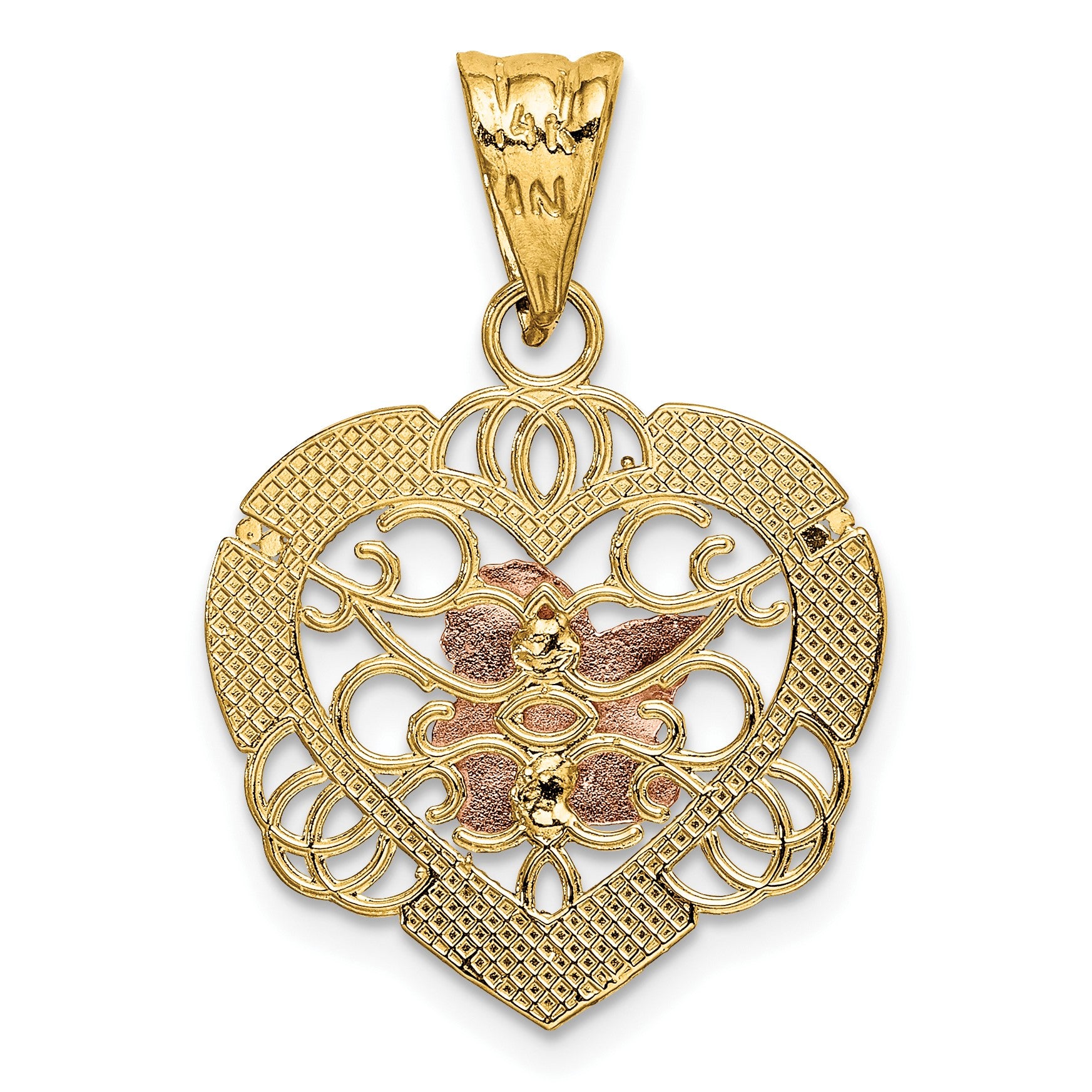 14K Two-tone with White Rhodium Angel In Heart Charm