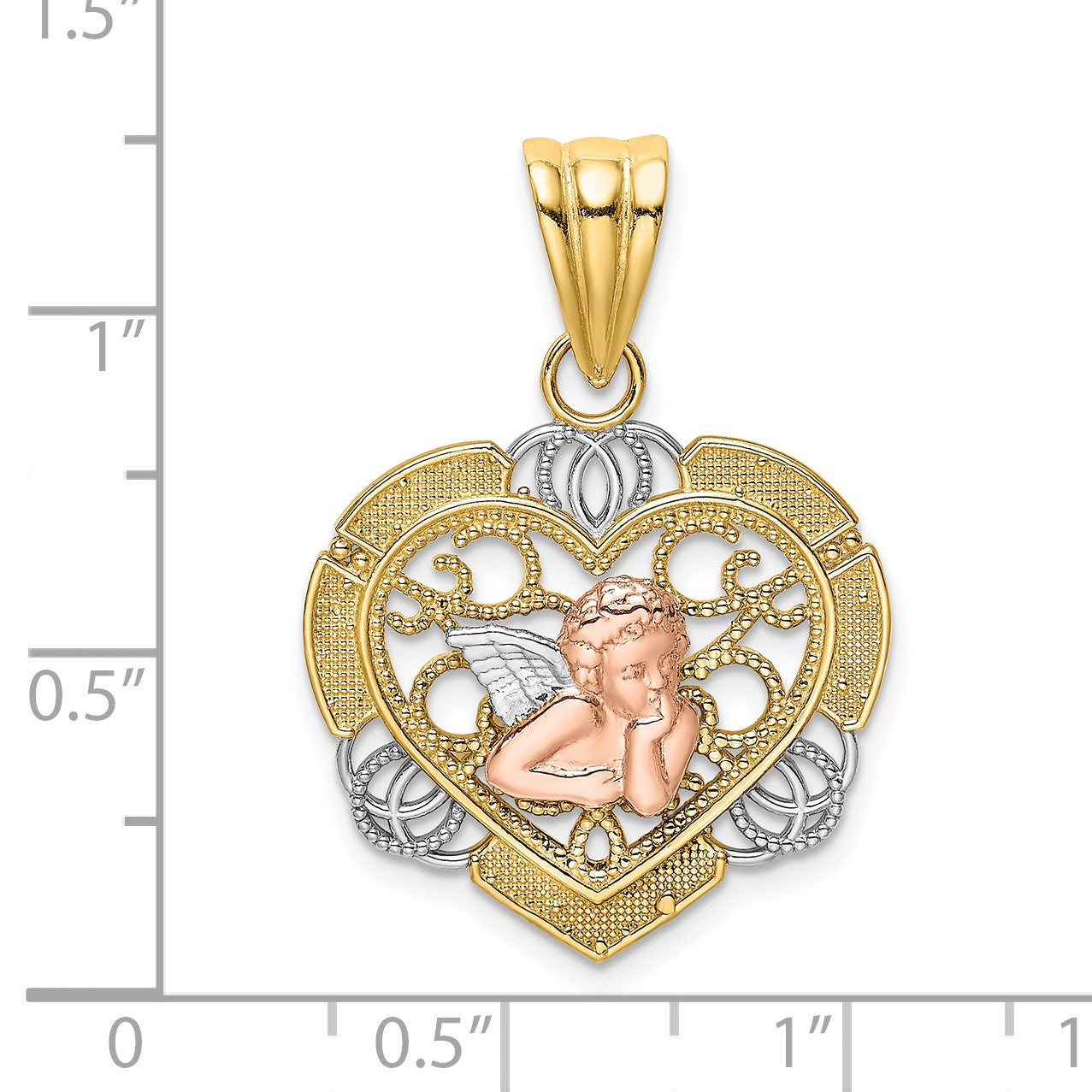 14K Two-tone with White Rhodium Angel In Heart Charm