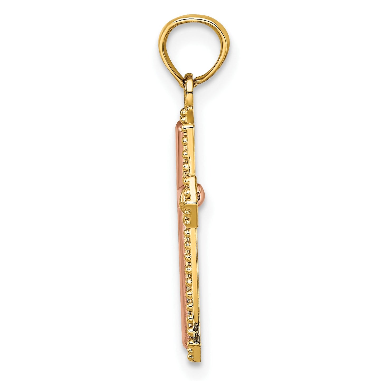 14K Two-tone Beaded Trim Cross Charm
