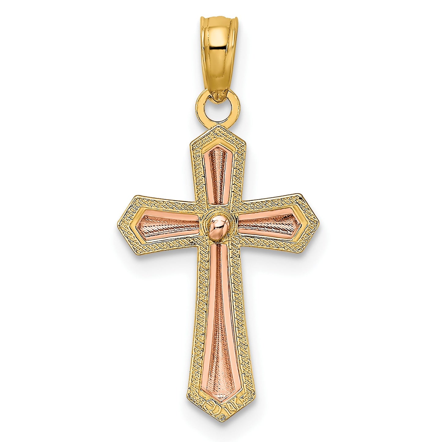 14K Two-tone Beaded Trim Cross Charm