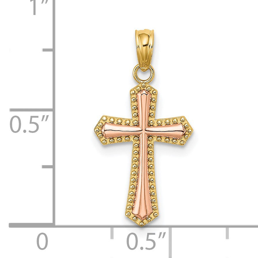 14K Two-tone Beaded Trim Cross Charm