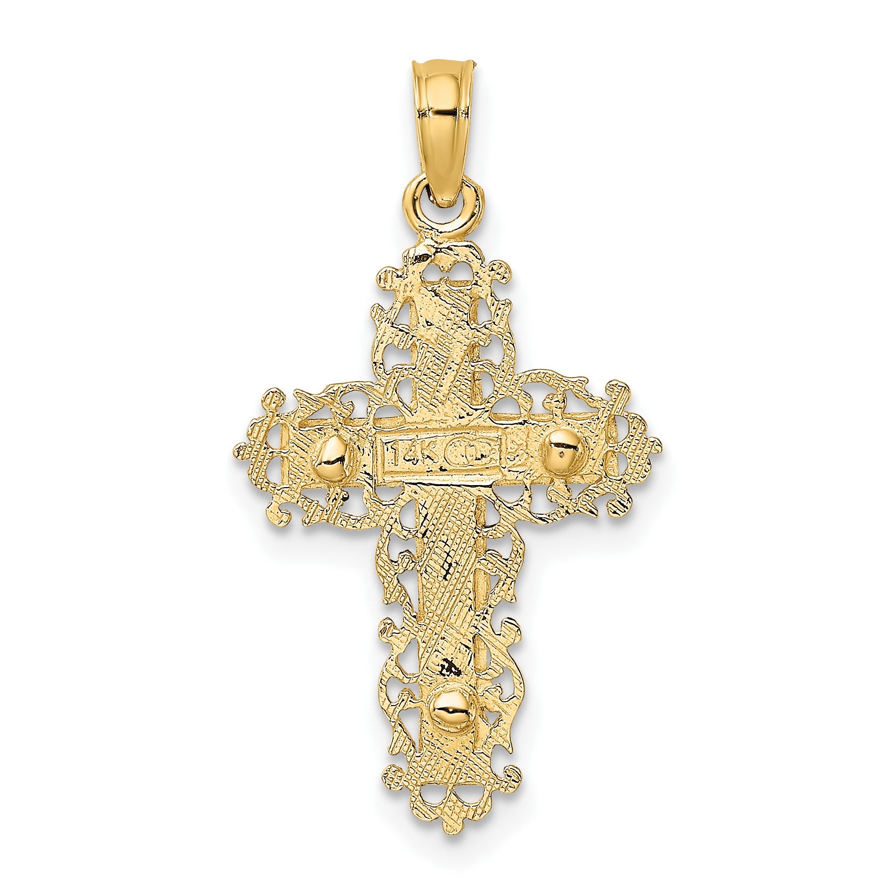 14K and White Rhodium Textured Lace Trim Crucifix Charm