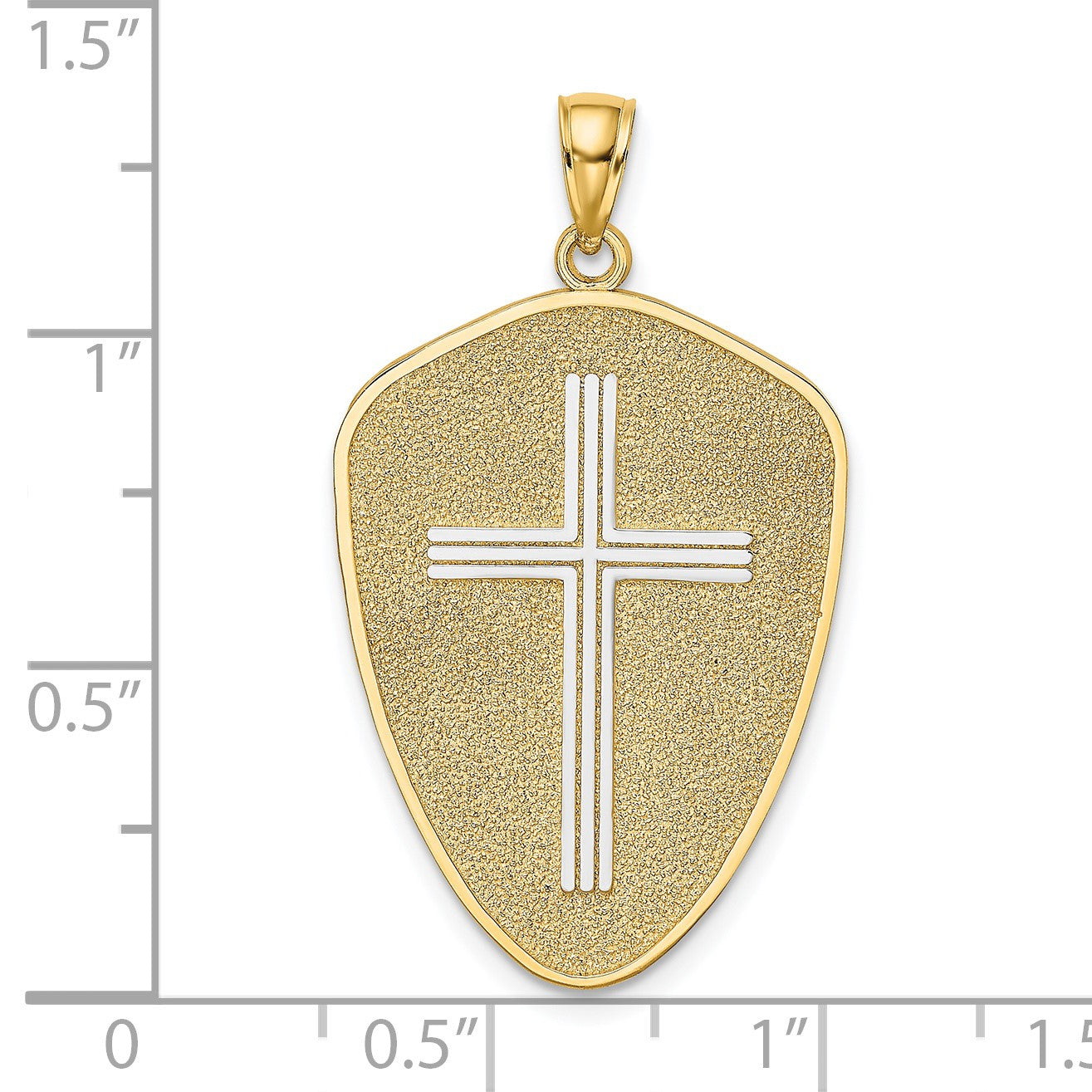 14K with White Rhodium Cross Shield with Joshua 1:9 On Reverse Charm