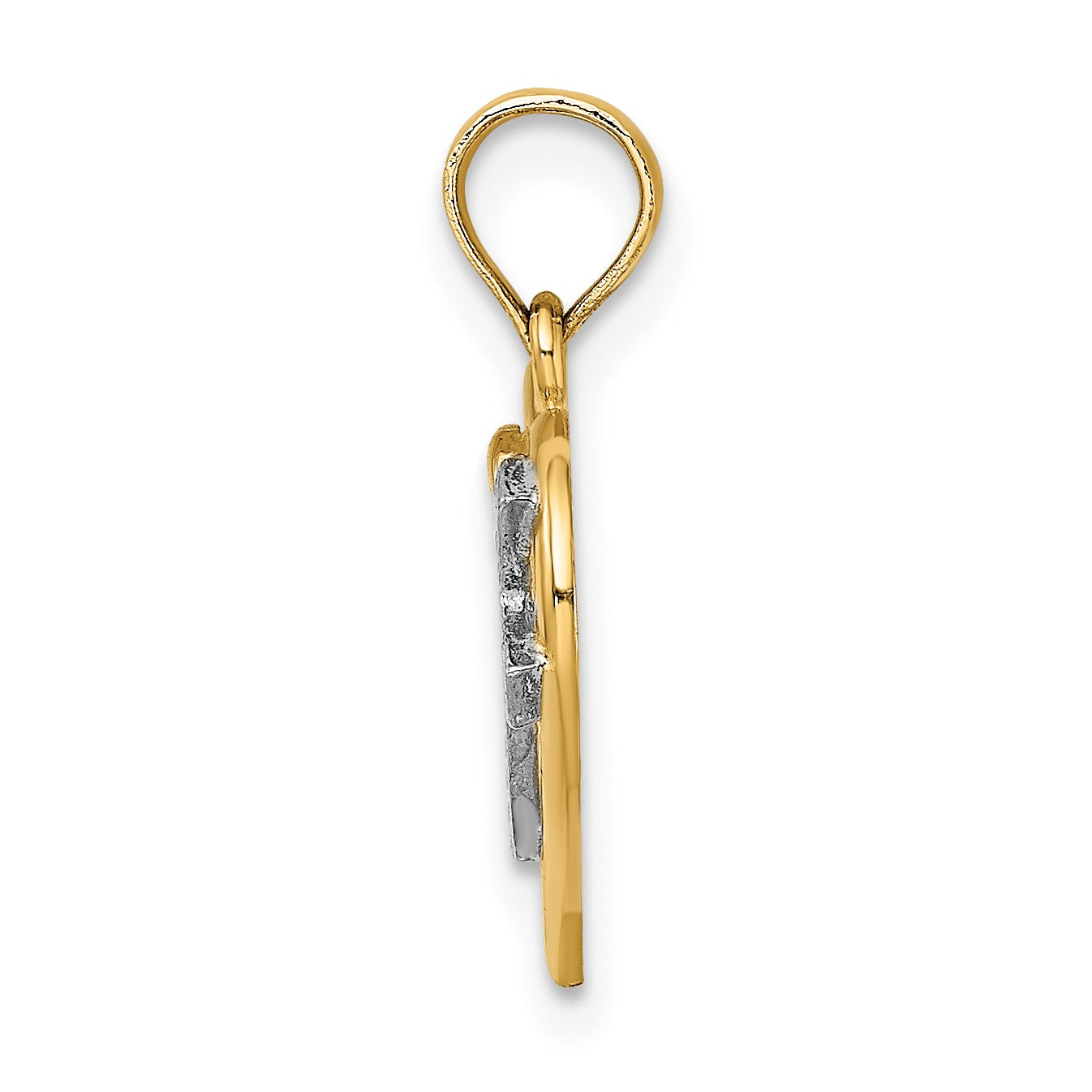 14K with White Rhodium Cross In Heart Charm
