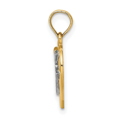 14K with White Rhodium Cross In Heart Charm