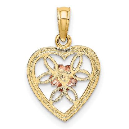 14k Two-Tone Flower in Heart Charm