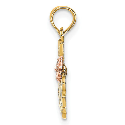 14k Two-Tone #1 MOM Script with Flower Charm