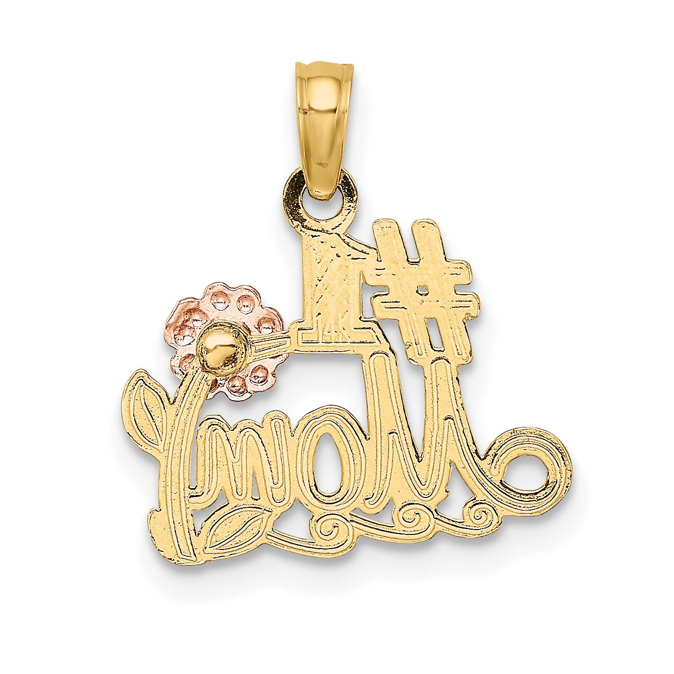 14k Two-Tone #1 MOM Script with Flower Charm