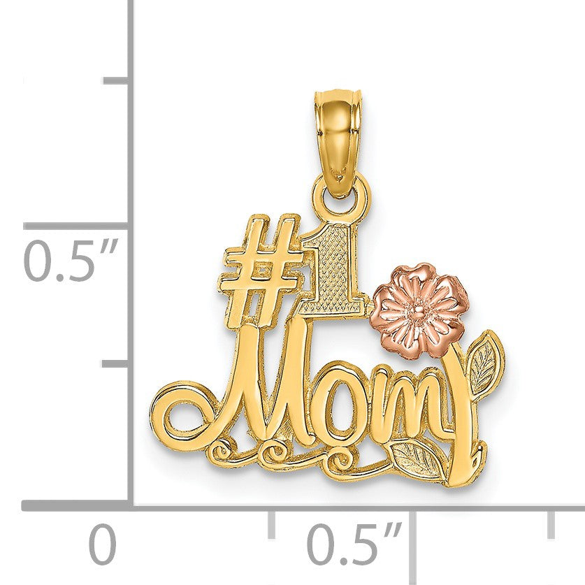 14k Two-Tone #1 MOM Script with Flower Charm