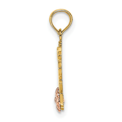 14k Two-Tone MOM Script with Flower Charm