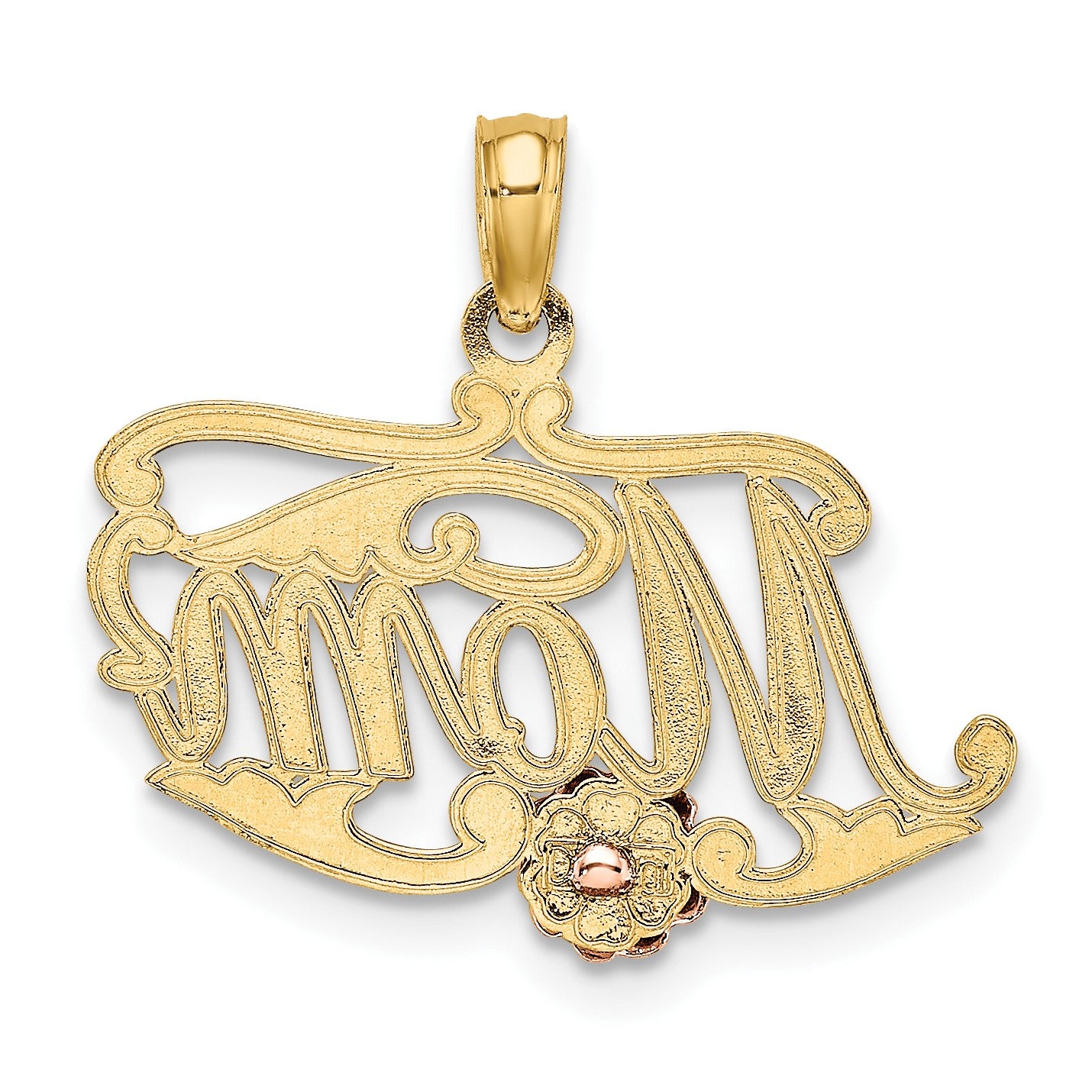 14k Two-Tone MOM Script with Flower Charm