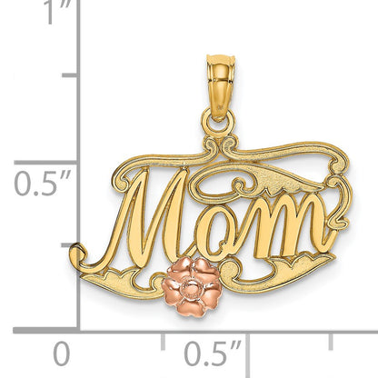 14k Two-Tone MOM Script with Flower Charm