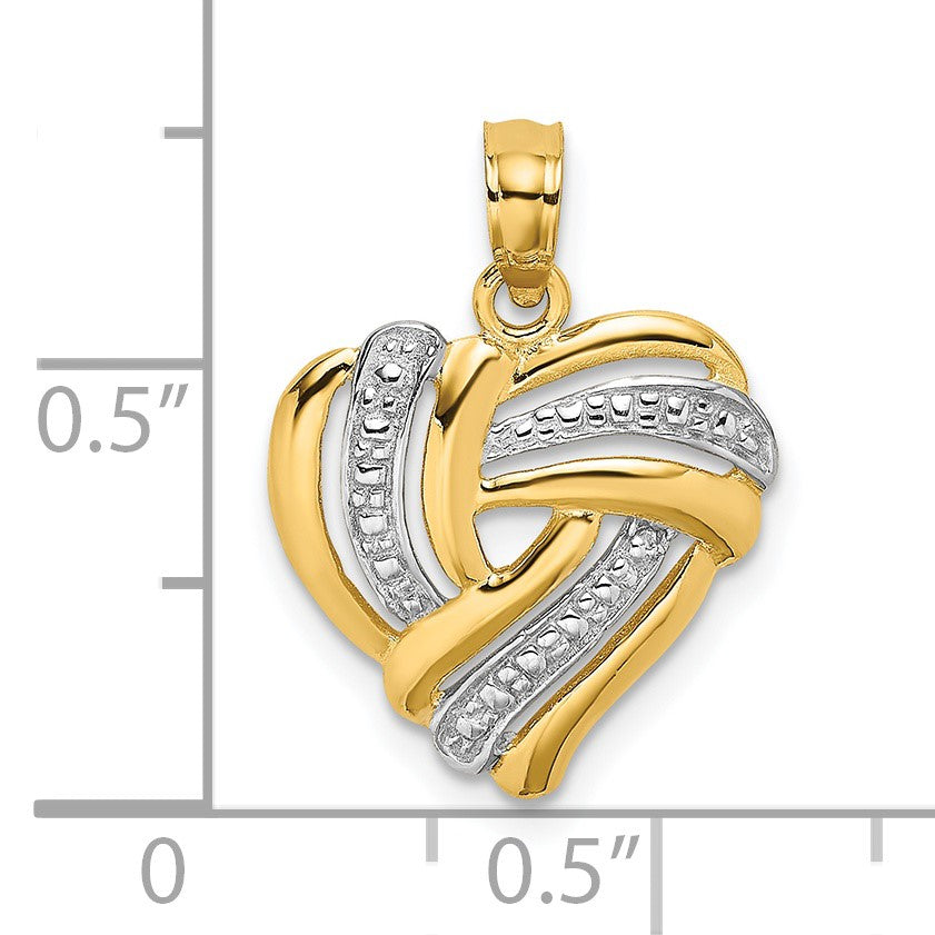 14k and White Rhodium Textured Heart Charm