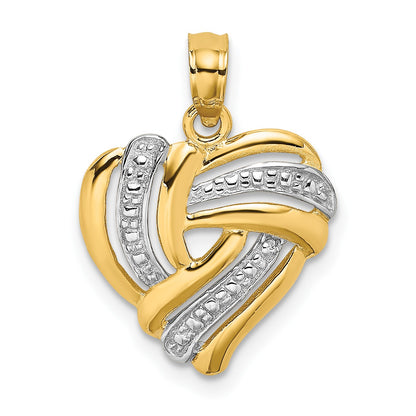 14k and White Rhodium Textured Heart Charm