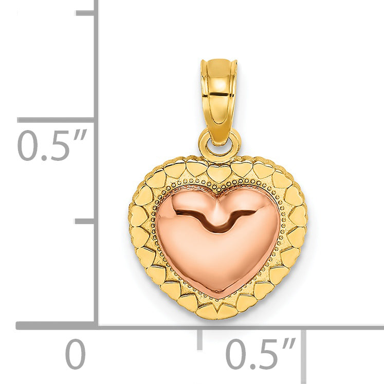 14k Yellow and Rose Polished Heart Beaded Charm