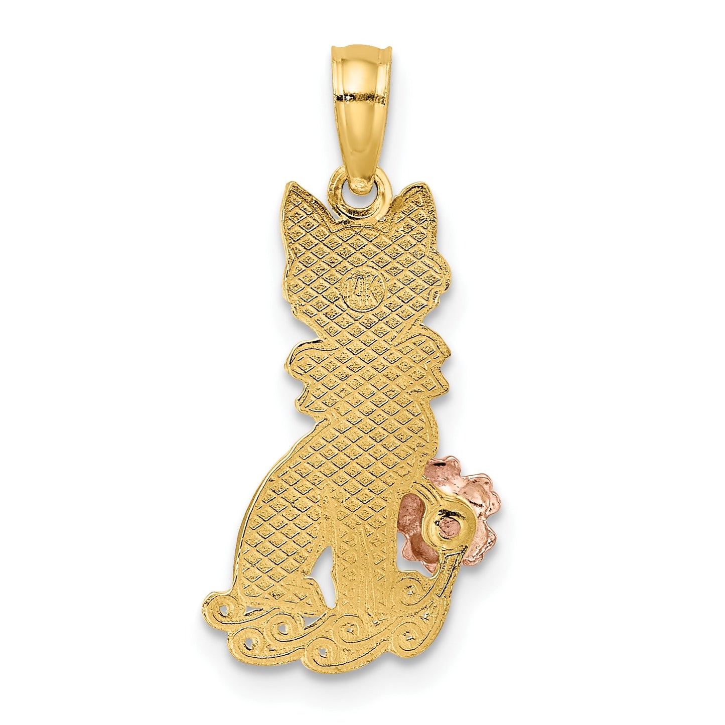 14k Two-Tone Sitting Cat with Bow and Flower Charm