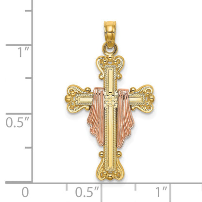 14k Two-Tone Cross with Drape Charm