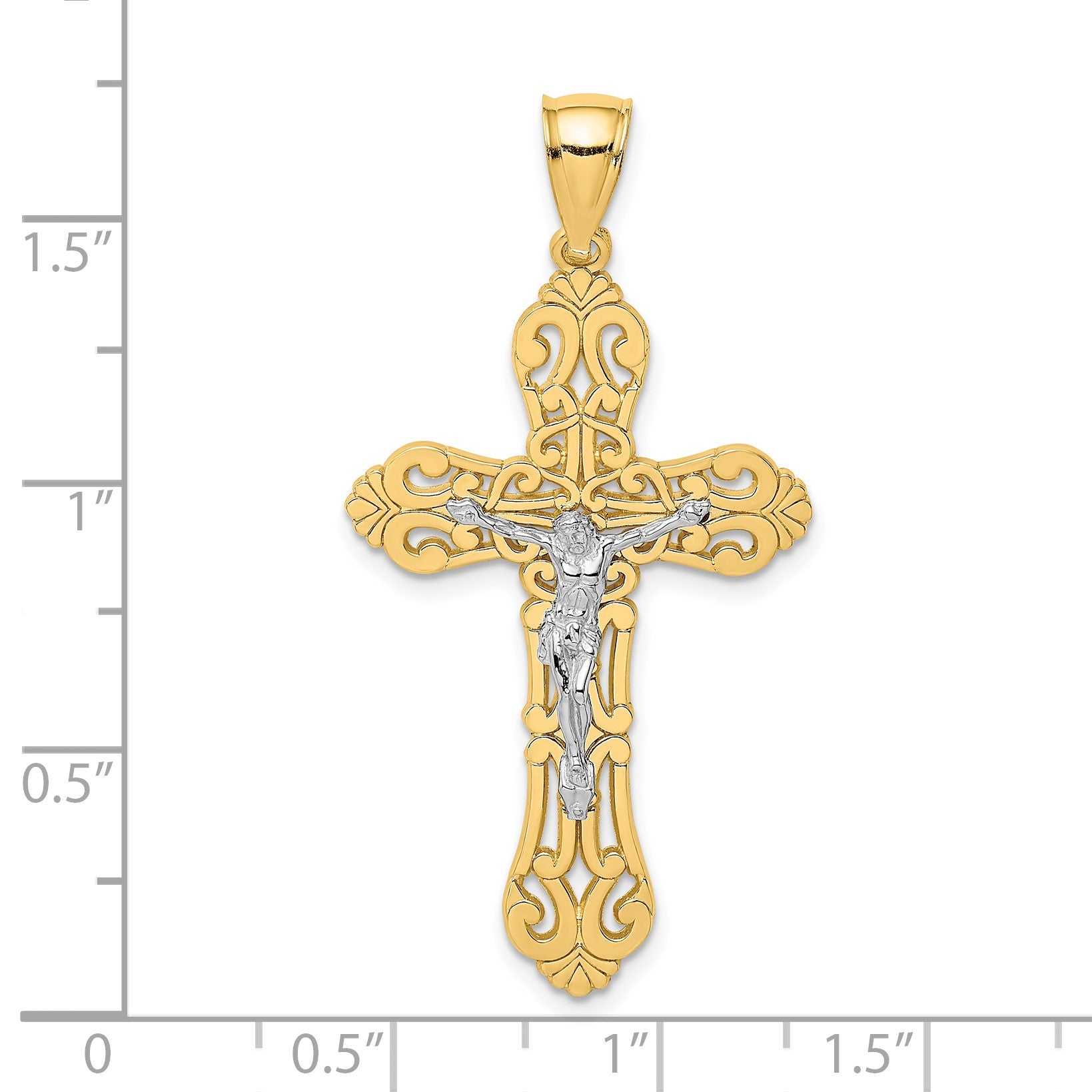 14K Two-tone Crucifix with Scrolled Tips Charm
