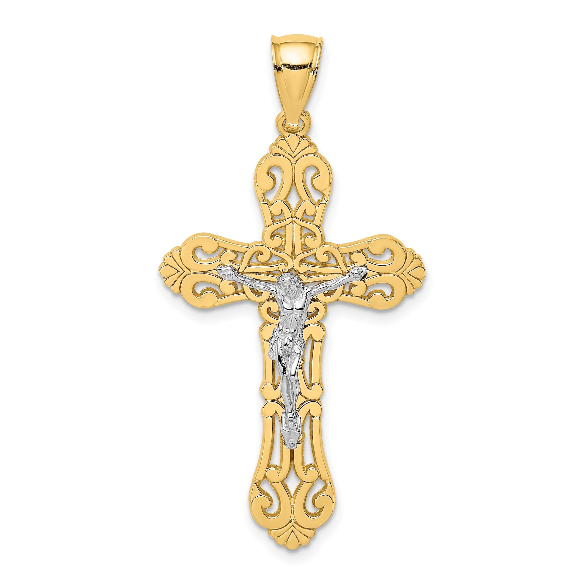 14K Two-tone Crucifix with Scrolled Tips Charm
