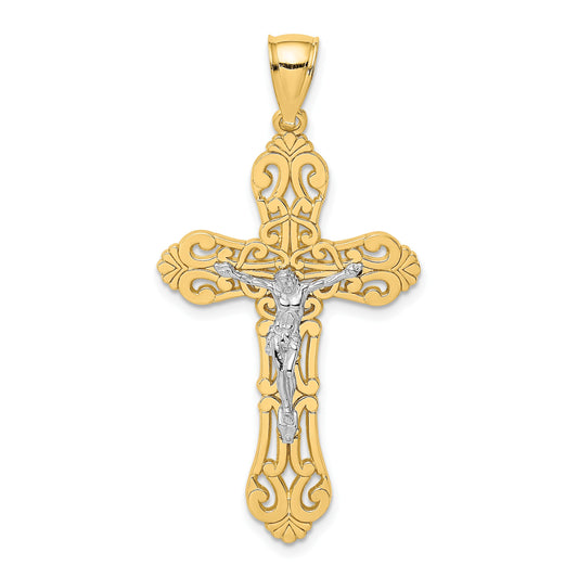 14K Two-tone Crucifix with Scrolled Tips Charm