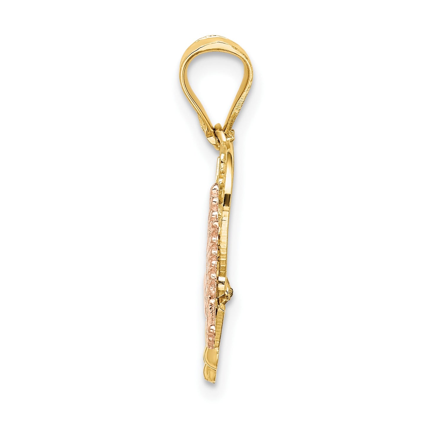 14k Two-tone with White Rhodium MADRE Heart with Doves Charm