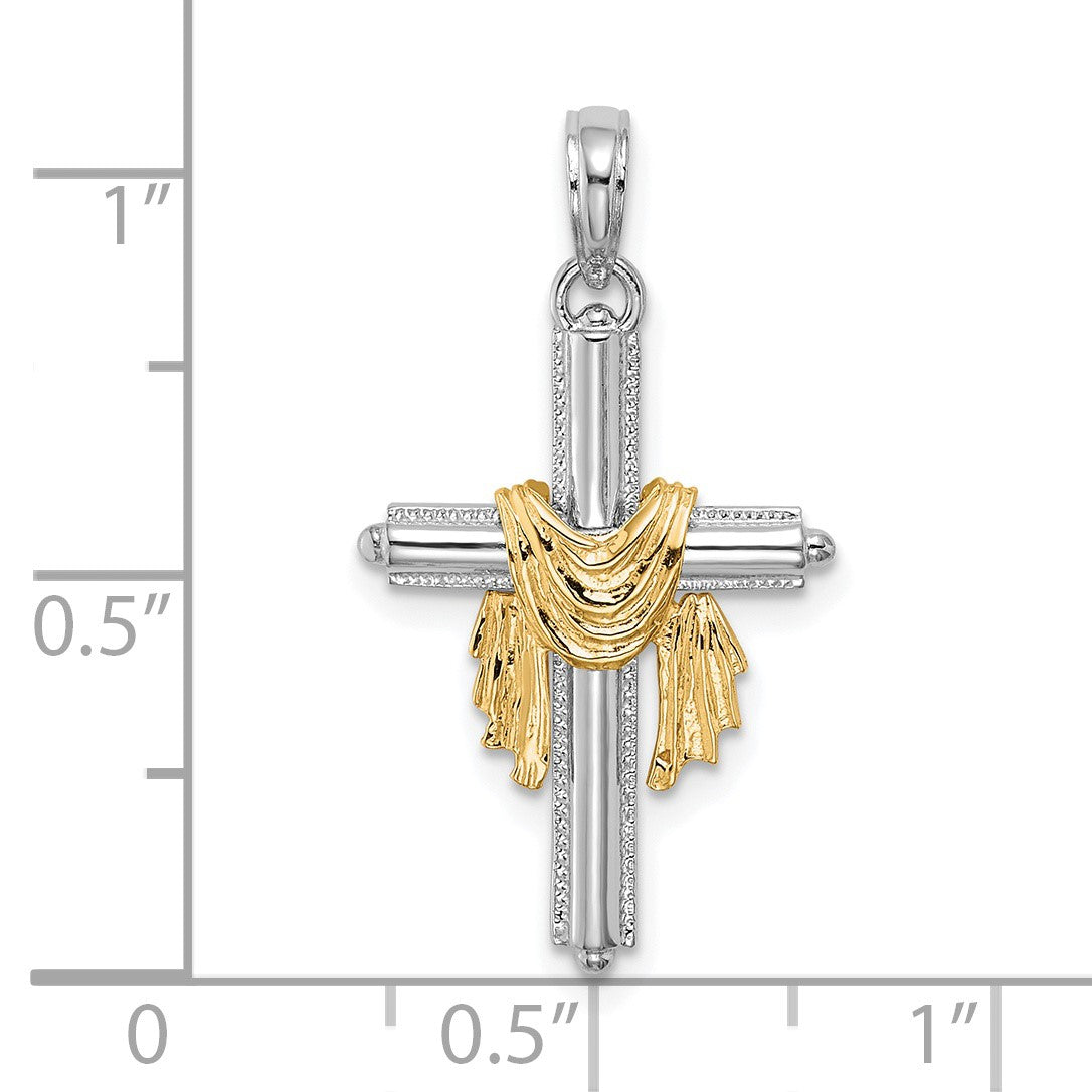 14K Two-Tone Cross with Drape Charm