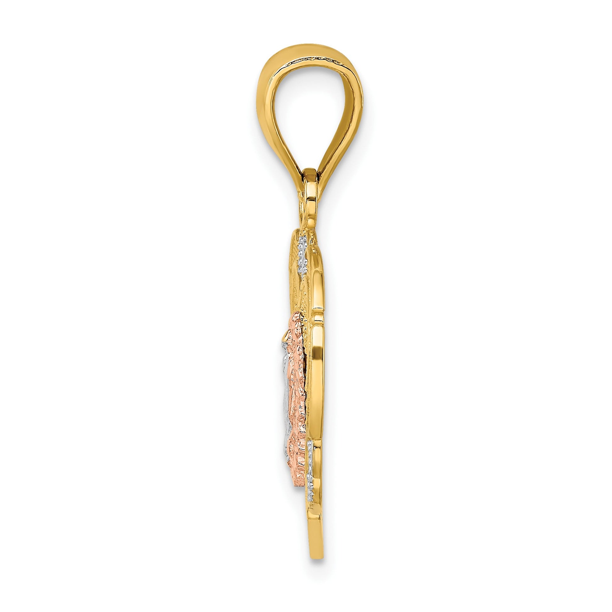 14K Two-tone with White Rhodium Our Lady of Guadalupe In Heart Charm